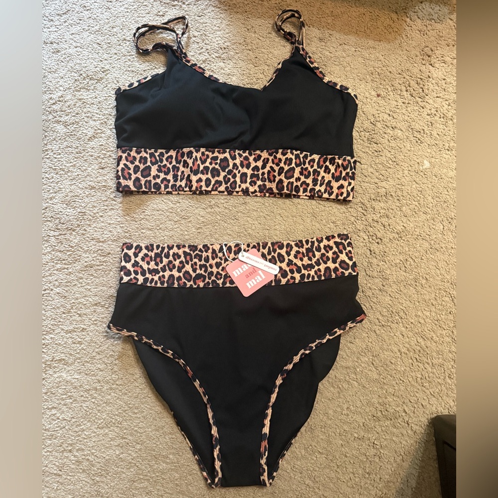Leopard Print and Black 2 piece Swimsuit by Mack and Mal